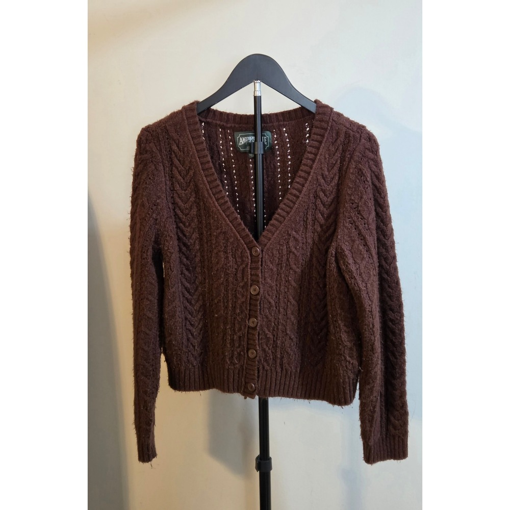 American Eagle Cable Knit Button Front Cardigan Women's Size Large Brown
